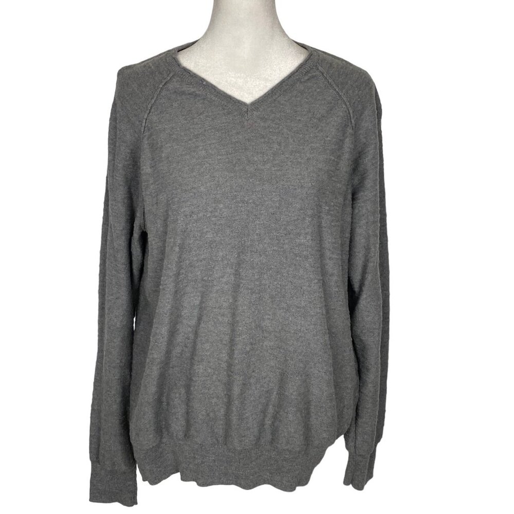 LUCKY BRAND Women Pullover V Neck Long Sleeve Sweater Sz L Gray Casual 74-2